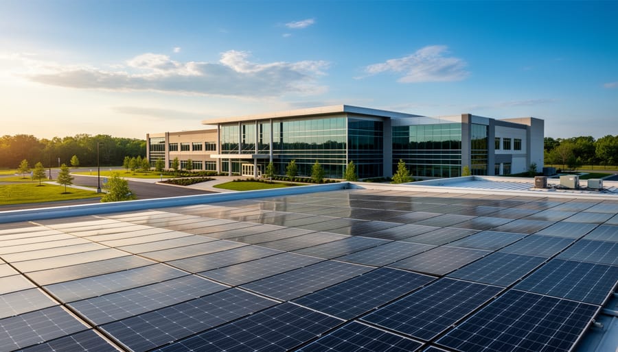 Close view of residential solar panels mounted on a rooftop