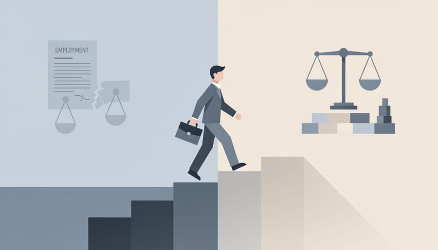 Person holding employment or legal documents in an office hallway, symbolizing mitigation in employment and civil contexts.